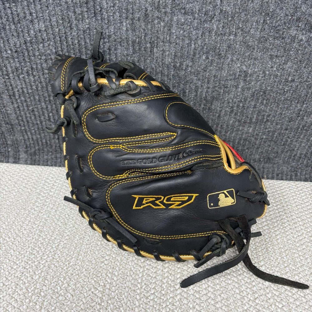Rawlings R9 32.5” Baseball Catchers Mitt Black Leather Right Hand R9CM325BG